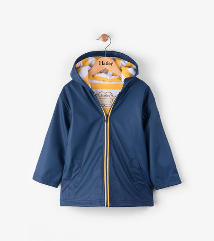 Navy and Yellow Stripe Lining Raincoat, by Hatley