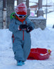 Boy in snow with Original Rainsuit in Manu by Ducksday