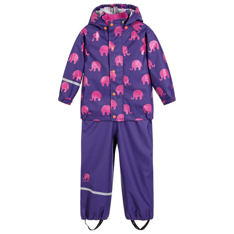 Elephant Print Rainwear Set (Jacket & Pants) in Purple/pink, by CeLaVi