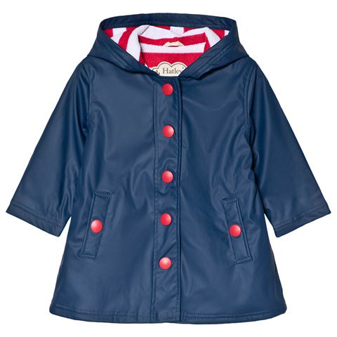 Navy Raincoat with Red Buttons, by Hatley